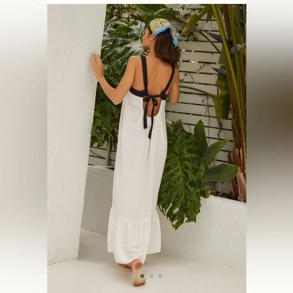 NWT 💙 anthro White Maxi Dress with Black Trim - Picture 2 of 9